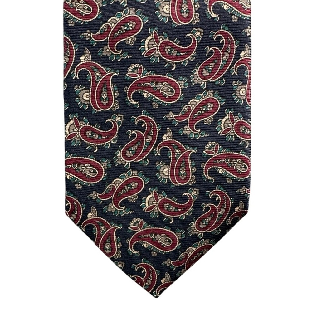 Mark Shale Mens Silk Tie Paisley Burgundy Navy Blue Hand Made in Italy 58x3.75